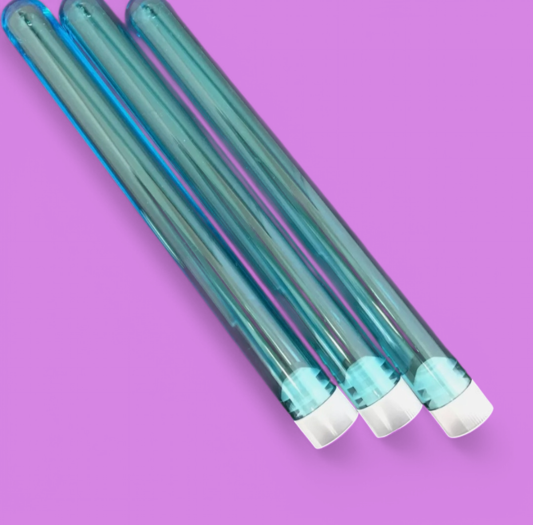 BLUE Plastic Test Tubes 150 mm x 17 mm with Stoppers (200 per pack)
