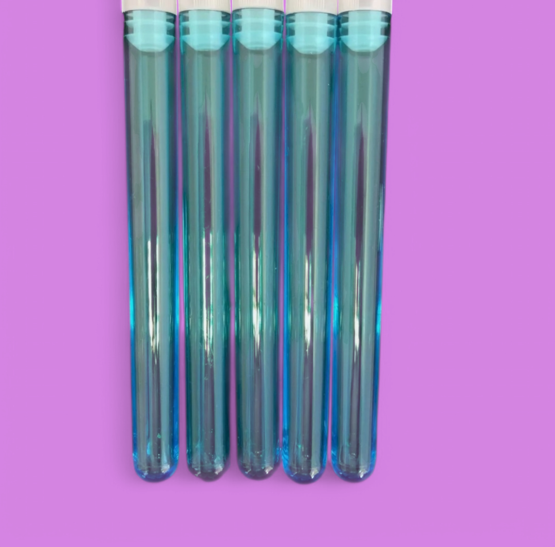 BLUE Plastic Test Tubes 150 mm x 17 mm with Stoppers (200 per pack)