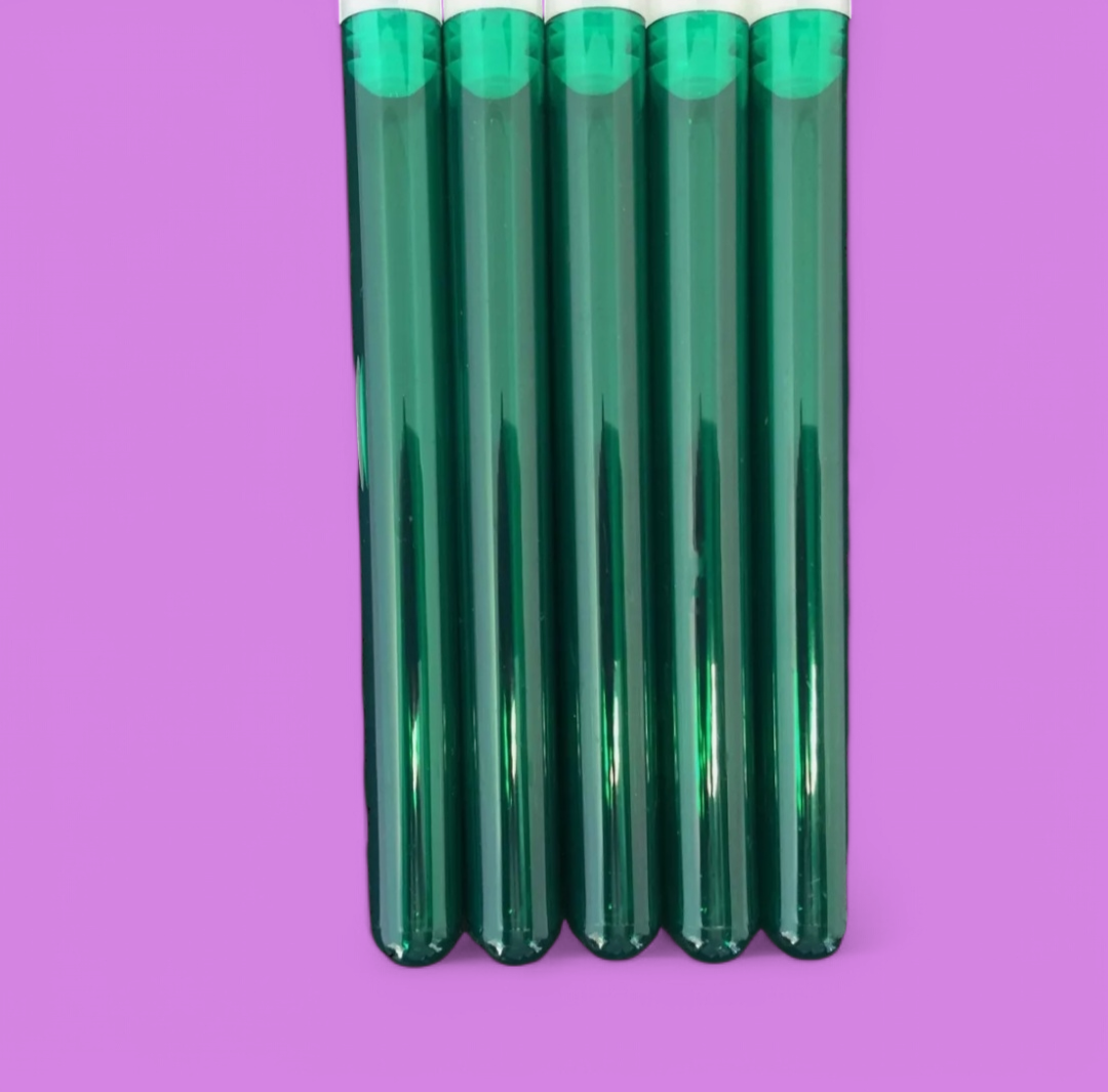 GREEN Plastic Test Tubes 150 mm x 17 mm with Stoppers (200 per pack)