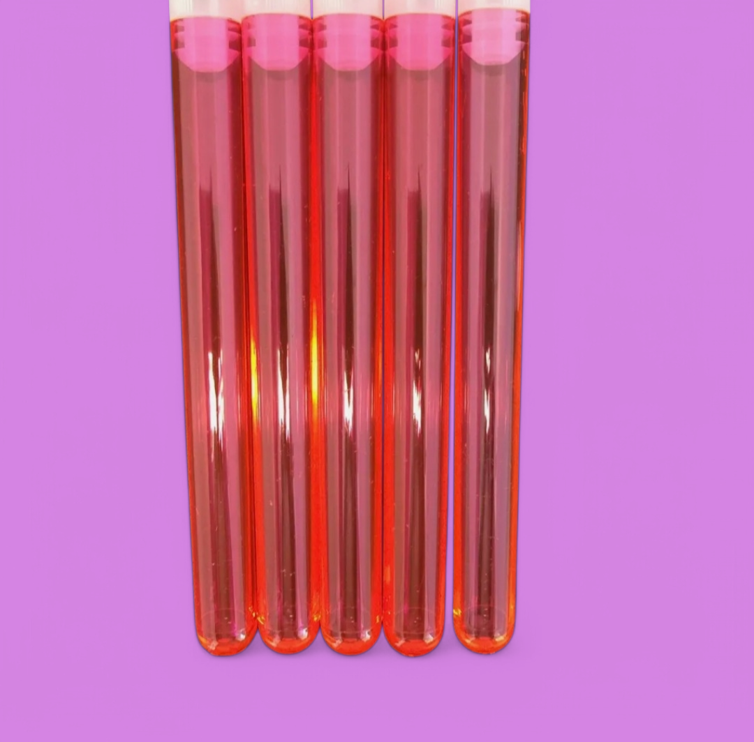 HOT PINK Plastic Test Tubes 150 mm x 17 mm with Stoppers (200 per pack)